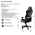 Cadeira Gamer Bunker Preta Pro E-sports Ergonômica Reclinável