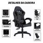 Cadeira Gamer Escritório Reclinável Ergonômica Giratória Com