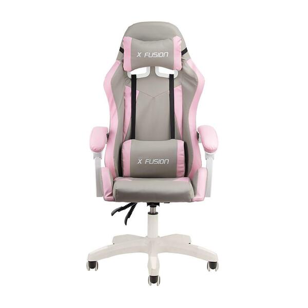 Cadeira Gamer Home Office Cinza Com Rosa Claro