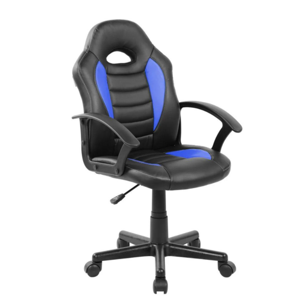 Cadeira Gamer Infantil em Couro PU Preta com Azul Pelegrin PE