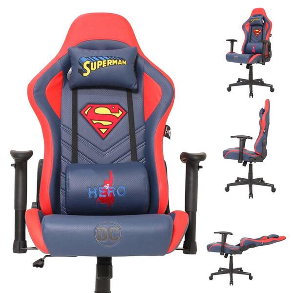 Cadeira Gamer Profissional Dc Superman Reclinável Azul