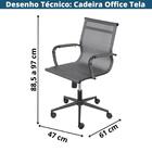Cadeira Giratória Baixa Office Tela Cinza Aço Preto Base Rodí