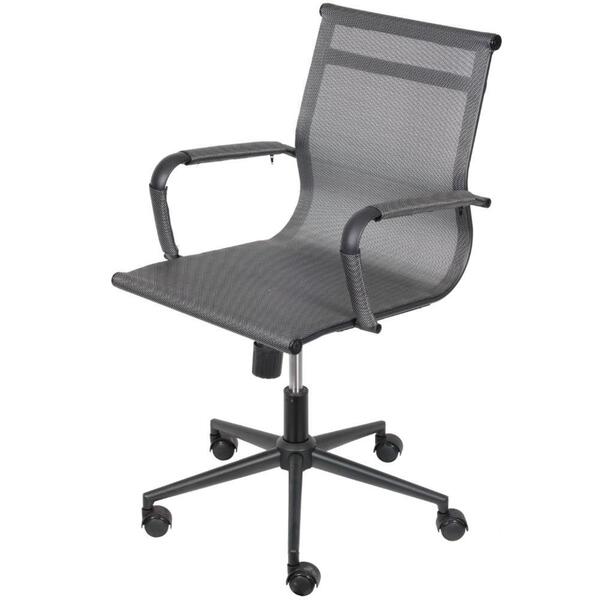 Cadeira Giratória Baixa Office Tela Cinza Aço Preto Base Rodí