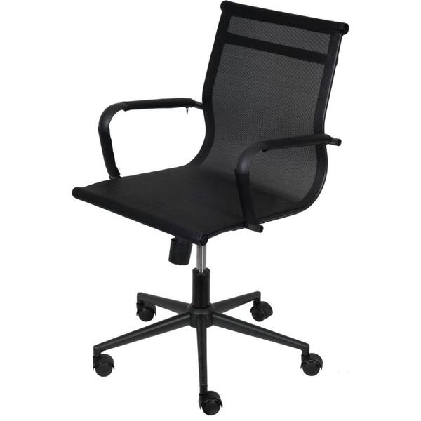 Cadeira Giratória Baixa Office Tela Preta Aço Preto Base Rodí