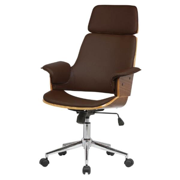 Cadeira Giratória Coimbra Em Madeira Poliuretano Marrom Base