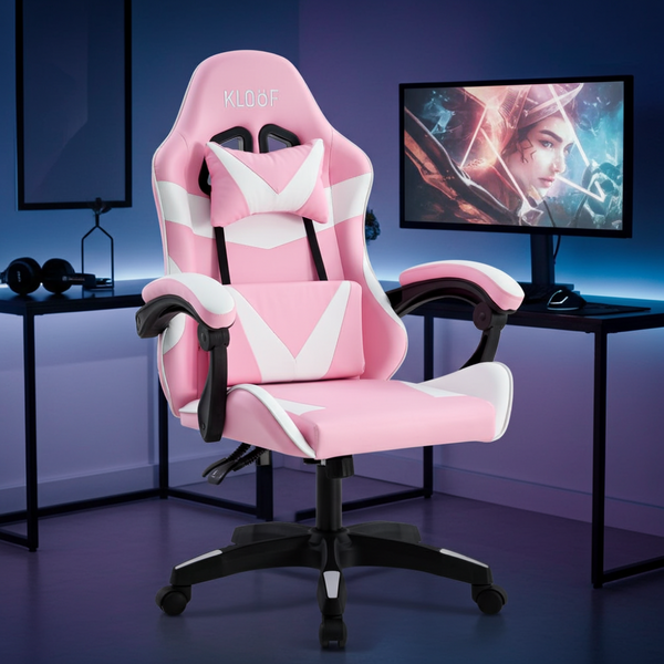 Cadeira Giratória Gamer Kl1  - Branco E Rosa