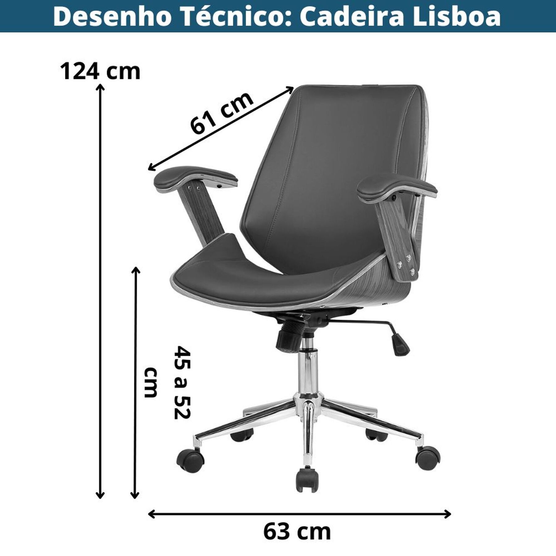 Cadeira Giratória Lisboa S/ Encosto De Cabeç Madeira Laminada Em