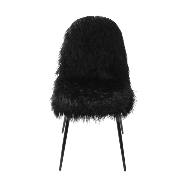 Cadeira Glamour Pelo Preta Com Base De Metal - Or Design