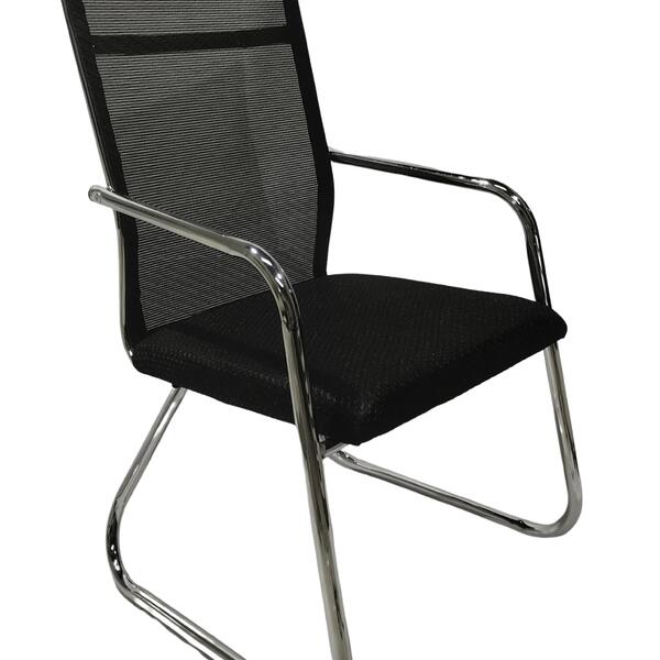 Cadeira Interlocutor E Escritório Tela Mesh Alta Metal Cromo