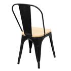 Cadeira Iron Tolix Com Assento De Madeira Clara - Preto