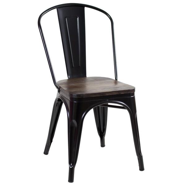 Cadeira Iron Tolix Com Assento De Madeira Rústica Escura - Pr