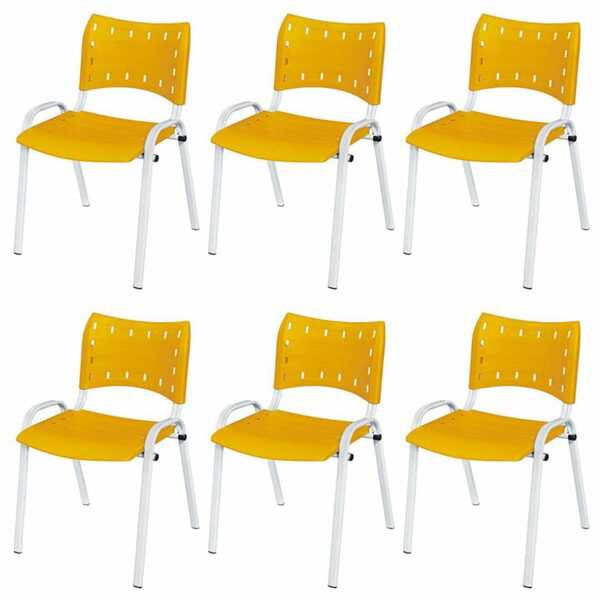 Cadeira Iso Base Branco Escola, Escritório Amarelo Kit 6 Un
