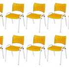 Cadeira Iso Base Branco Escola, Escritório Amarelo Kit 9 Un