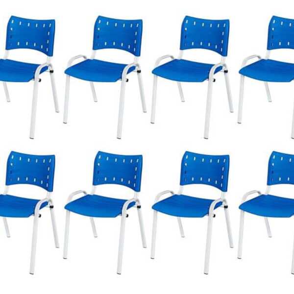 Cadeira Iso Base Branco Escola, Escritório Azul Kit 12 Un