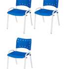 Cadeira Iso Base Branco Escola, Escritório Azul - Kit 3 Un