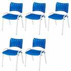 Cadeira Iso Base Branco Escola, Escritório Azul Kit 5 Un