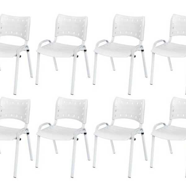 Cadeira Iso Base Branco Escola, Escritório Branco Kit 11 Un