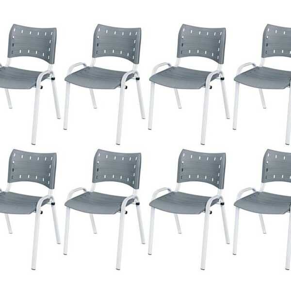 Cadeira Iso Base Branco Escola, Escritório Cinza Kit 12 Un