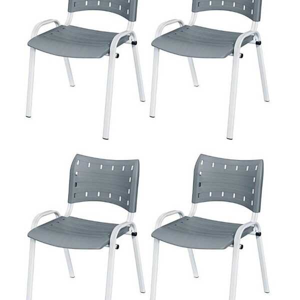 Cadeira Iso Base Branco Escola, Escritório Cinza - Kit 4 Un