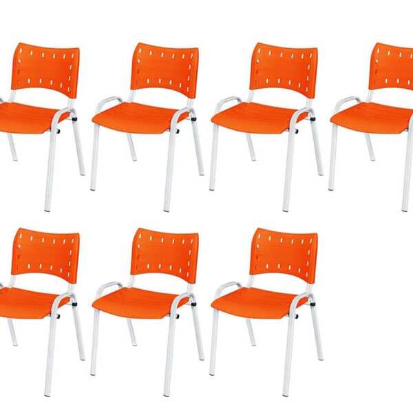 Cadeira Iso Base Branco Escola, Escritório Laranja Kit 7 Un