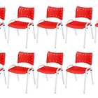 Cadeira Iso Base Branco Escola, Escritório Vermelho Kit 9 Un