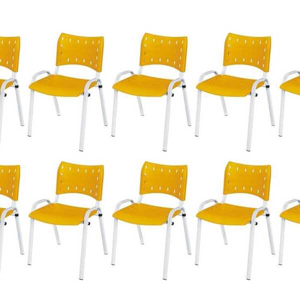 Cadeira Iso Base Branco Igreja, Escola, Escritório - Amarelo
