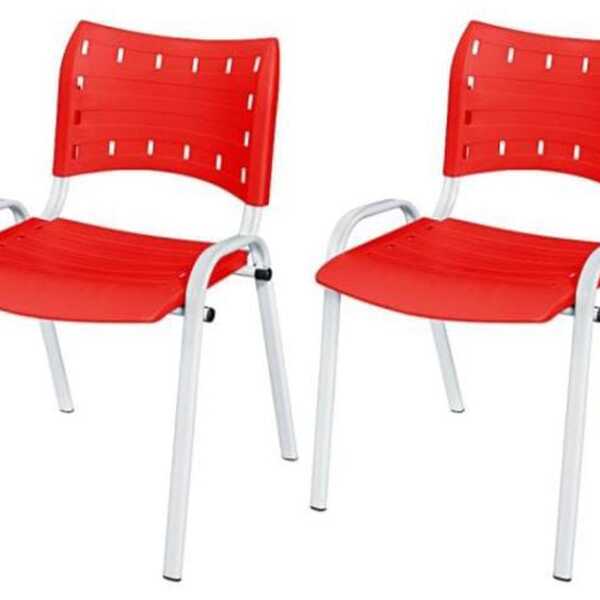 Cadeira Iso Base Branco Igreja, Escola, Escritório - Vermelho