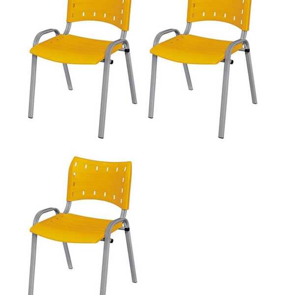 Cadeira Iso Base Cinza Escola, Escritório Amarelo - Kit 3 Un