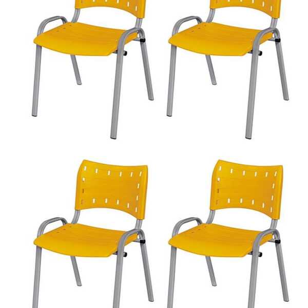 Cadeira Iso Base Cinza Escola, Escritório Amarelo - Kit 4 Un