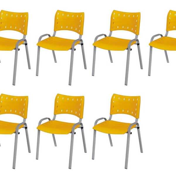 Cadeira Iso Base Cinza Escola, Escritório Amarelo Kit 7 Un