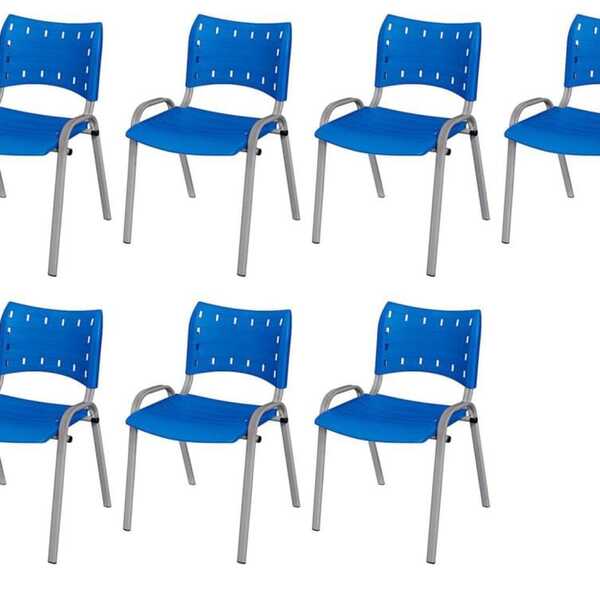 Cadeira Iso Base Cinza Escola, Escritório Azul Kit 7 Un