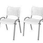 Cadeira Iso Base Cinza Escola, Escritório Branco - Kit 2 Un