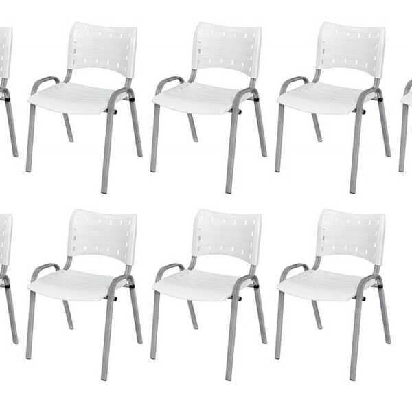 Cadeira Iso Base Cinza Escola, Escritório Branco Kit 9 Un