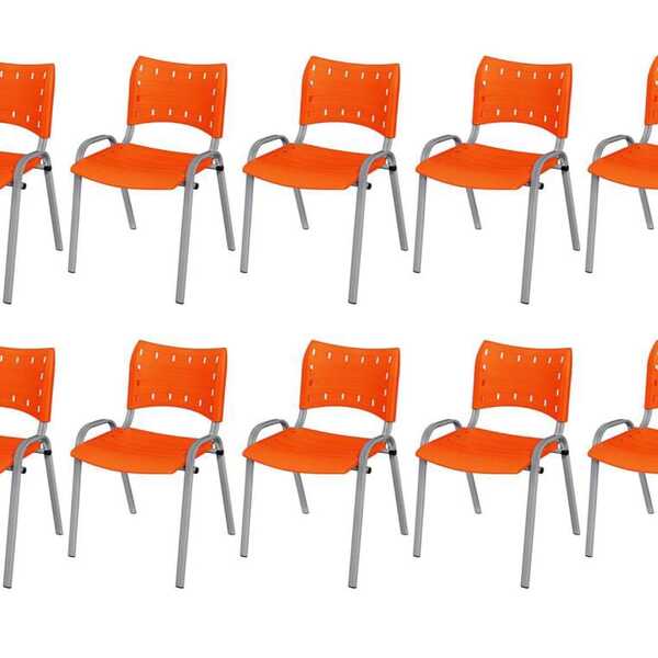 Cadeira Iso Base Cinza Escola, Escritório Laranja Kit 10 Un