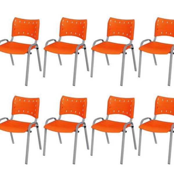 Cadeira Iso Base Cinza Escola, Escritório Laranja Kit 11 Un