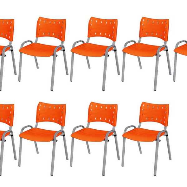Cadeira Iso Base Cinza Escola, Escritório Laranja Kit 9 Un