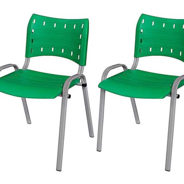 Cadeira Iso Base Cinza Escola, Escritório Verde - Kit 2 Un