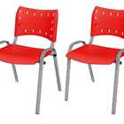 Cadeira Iso Base Cinza Escola, Escritório Vermelho Kit 2 Un