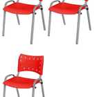Cadeira Iso Base Cinza Escola, Escritório Vermelho - Kit 3 Un