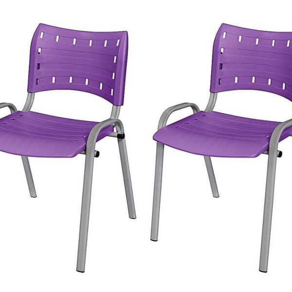 Cadeira Iso Base Cinza Escola, Escritório Violeta - Kit 2 Un