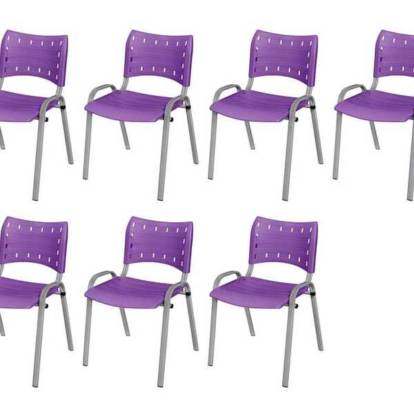 Cadeira Iso Base Cinza Escola, Escritório Violeta Kit 7 Un