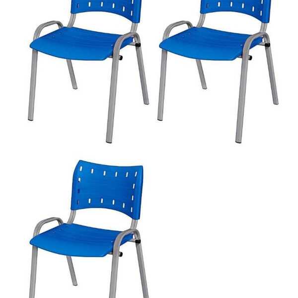 Cadeira Iso Base Cinza, Igreja, Escola, Escritório - Azul Kit