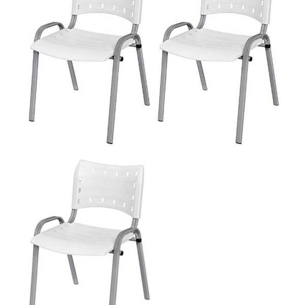 Cadeira Iso Base Cinza, Igreja, Escola, Escritório - Branco K