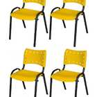 Cadeira Iso Base Preto Escola, Escritório Amarelo - Kit 4 Un
