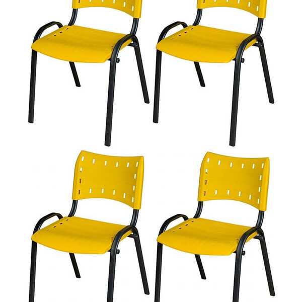 Cadeira Iso Base Preto Escola, Escritório Amarelo - Kit 4 Un