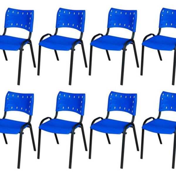 Cadeira Iso Base Preto Escola, Escritório Azul Kit 11 Un