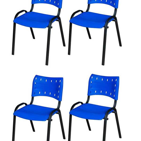 Cadeira Iso Base Preto Escola, Escritório Azul - Kit 4 Un