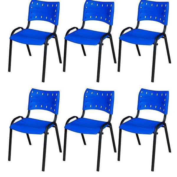 Cadeira Iso Base Preto Escola, Escritório Azul Kit 6 Un