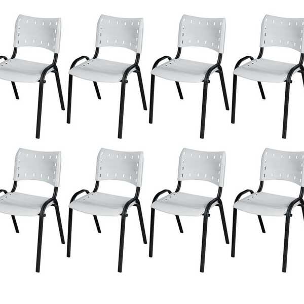 Cadeira Iso Base Preto Escola, Escritório Branco Kit 8 Un