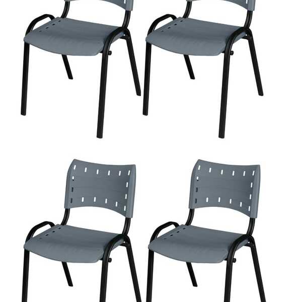 Cadeira Iso Base Preto Escola, Escritório Cinza Kit 4 Un